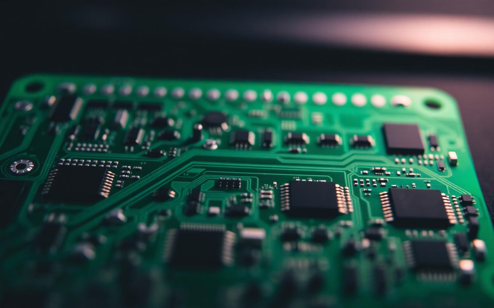 Scheda elettronica assemblata in primo piano